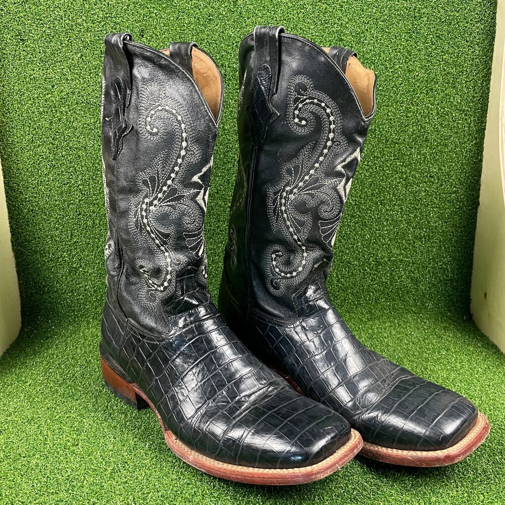 Ferrini Print Belly Gator Black 40793-04 Western Cowhide Boots